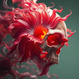 3 d closeup swirly human skull!!! giant gladiola betta fish jellyfish phoenix energy flow, highly detailed. by wlop, tooth wu, greg rutkowski, alena aenami, beeple