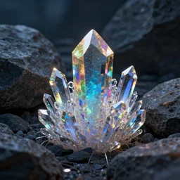 cinematic shot rainbow crystals and rocks, hyper realistic, mood lighting, fantasy, highly detailed, super realistic, perfect lighting pixel sorting