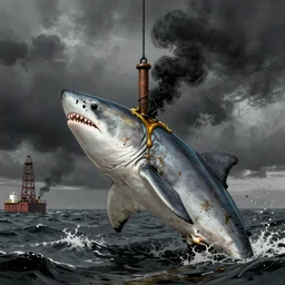 a seawolf whit a offshore oil nailed on the head, dripping with oil in the head, by Jean Giraud, black smoke, dirty