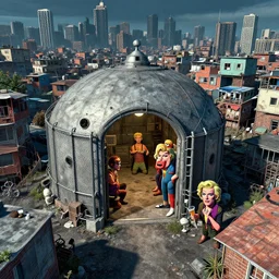 biopunk underground bunker, crowded city, small favela-like suburb, gerald brom and andy warhol and steve ditko, 1998