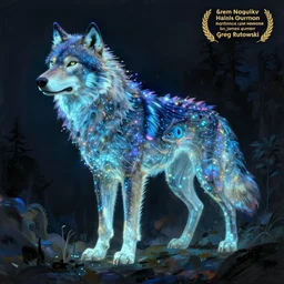 concept art painting of a bioluminescent wolf fish hybrid, by james gurney and greg rutkowski