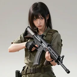 anime girl with realistic assault rifle photo by artgerm