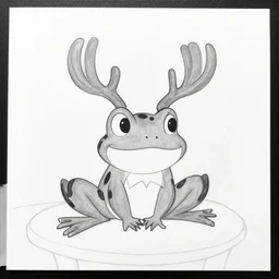 drawing from 1 9 2 0's disney animation, white paper, black & white, frog rabbit on a table, antler