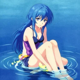 a woman with blue hair sitting in the water, an anime drawing by yuumei, featured on pixiv, rayonism, pixiv, seapunk, anime