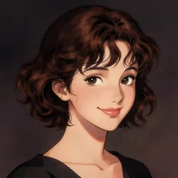 a beautiful girl with short curly brown hair in a ponytail, a pointy chin, smiling sweetly, dramatic lighting, illustration by Rossdraws, yoji shinkawa, 4k, digital art, concept art, trending on artstation