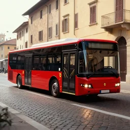 ferrari city bus, in maranello, on a cobblestone street, concept art