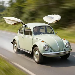 volkswagen beetle with wings flying