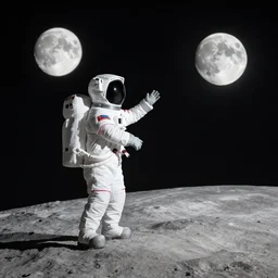 a kid playing on the moon