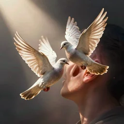doves flying into an ear
