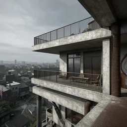 Modern Penthouse, industrial, concrete and rebar, large balcony, overlooking Silent Hill, detailed