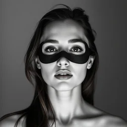 chrometype mask photo of female model face, studio lighting