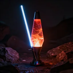 a light saber made of a lava lamp, photography