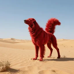 sunny karst desert wide shot, crimson hound beast, fantasy concept art