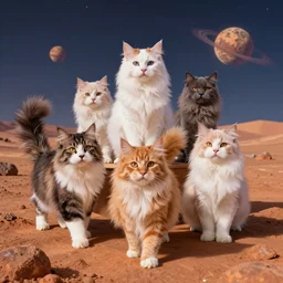 colorful fluffy cats taking over mars
