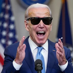 Joe Biden screaming with sunglasses on