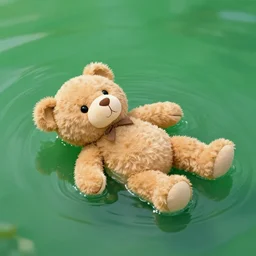 teddy bear drowning in green water