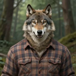 character concept portrait, friendly lumberjack wolfman style digital painting, flannel shirt, broad shoulders, forest background, highly detailed, smooth, sharp focus, illustration by ruan jia and mandy jurgens and william - adolphe bouguereau, artgerm