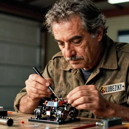 cinematography closeup portrait of a Man soldering repairing robot parts in his garage by Emmanuel Lubezki