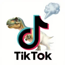 tiktok logo, instead of meteor, destroying dinosaurus