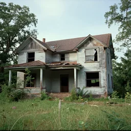 VHS still of an abandoned house