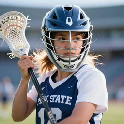 2 8 mm closeup portrait of very beautiful cute lacrosse player wearing a cascade xrs lacrosse helmet holding lacrosse stick both hands in a penn state stadium, glamour pose, particle effects, ethereal, dreamy, backlit, highly detailed, soft ambient lighting, sharp focus, rule of thirds, artgerm, wlop, arney freytag, rossdraws, frank frazetta, andrei riabovitchev, hd, octane, 4 k