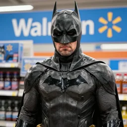 A still of Ben Affleck's Batman at Walmart, 4k, photograph, ultra realistic, highly detailed, studio lighting