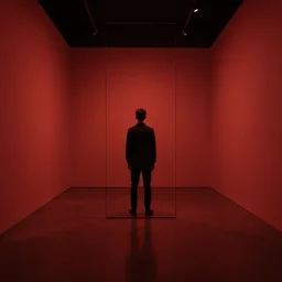 dark matter red art house future schizophrenia limbo hipper reflection in the mirror room alone man stratification of consciousness full HD 8K resolution