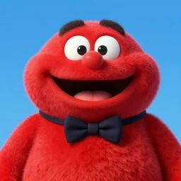Fat red mascot with a large mouth wearing a bowtie, 4k