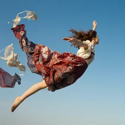 a girl in a torrent of fabric flying though the air by ilya kuvshinov
