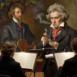 beethoven smoking weed, conducting symphony by monet and peter bruegel