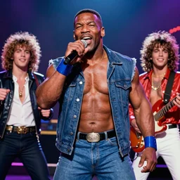 mike tyson as the lead singer of a glamour rock band in the 1 9 8 0 s, colorful, music video still, 8 k