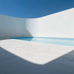 a very large empty pool, liminal space, white and blue, no ceiling, sharp shadows, octane render, sharp focus
