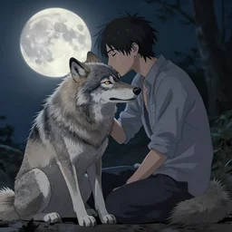 depressed furry sitting down kissing tom macdonald, wolf, full moon, intricate complexity, detailed portrait, 4 k, cinematic lighting, artstation, sharp focus, smooth, makoto shinkai