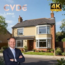 cyberpunk, an estate agent listing photo, external view of a 5 bedroom detached house in the UK, it's summer, clear sky, by Paul Lehr, highly detailed, photorealistic, unreal engine, 8k,