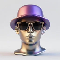 a head made out of melting metal, it is of random gradient colors, it is wearing sunglasses and a hat, there are flowers all around it, blue paint melting, vogue cover style, greg rutkowski style, demonic style, artgerm style, basquiat style
