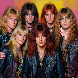 apocalyptic orcish biker characters posing together for a professional group photo, psychedelic vibrant colors, punk rock fashion, oil painting by michael whelan art, perfect faces, sharp focus, detailed eyes, realistic, long hair, leather jackets, 8 0 s hairstyles, 8 k