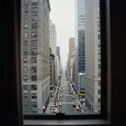 a real photo of a beautiful new york street viewed from a very far away skyscraper's window, by saul leiter, color photography, ultra detailed, cinematic, 4 k uhd