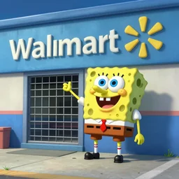 SpongeBob hitting the griddy outside a walmart