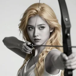 beautiful young aphrodite goddess with beautiful piercing eyes and flowing blonde hair, archer, realistic face, black and white drawing, in the style of greg rutkowski, fantasy, amazing detail, epic, intricate, elegant, smooth, sharp focus