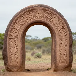 a a spiritual selknam stone arch, engraving, by joe fenton, aboriginal, symmetrically centered