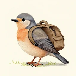 drawing of a bird with a backpack on its back