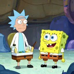 morty and sponge bob playing, fantasy cartoon