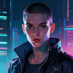 a cyberpunk citizen, short hair, a character portrait, synthwave by art artgerm, cg society contest winner, shock art, sci - fi, artstation hq, speedpainting