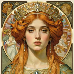 detailed realistic beautiful young jessica lang as queen of jupiter face portrait by jean delville, gustave dore and marco mazzoni, art nouveau, symbolist, visionary, gothic, pre - raphaelite. horizontal symmetry by zdzisław beksinski, iris van herpen, raymond swanland and alphonse mucha. highly detailed, hyper - real, beautiful