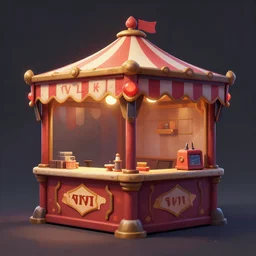 evil carnival booth, 2 d artwork by dom qwek, front side full, trending on polycount, artstation, 2 d hard surface modeling, hd, vray, 8 k, sharp high quality artwork in style of greg rutkowski, concept art, blizzard artwork