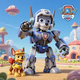 rocky from paw patrol building a giant space robot