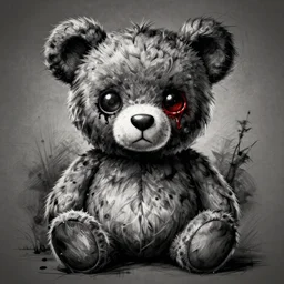 dark art grunge vector sketch of a teddy bear with bloody eyes by - invader zim, loony toons style, horror theme, detailed, elegant, intricate