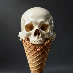 an ice cream cone but the ice cream is a skull