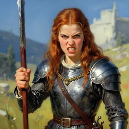 a beautiful young medieval warrior, by ivan shishkin, kinemacolor, angry