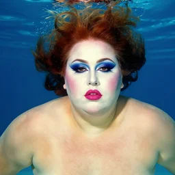 a colorful portrait photograph of fat divine wearing makeup, underwater, 1 9 9 0 s, taken by martin parr, saturated colour photo, high definition, 8 k